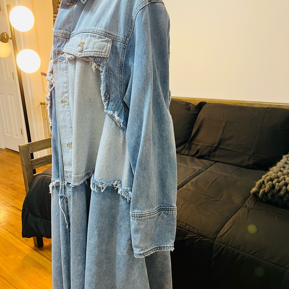 Vintage Free People Denim Frayed Hem Duster - Picture 5 of 9